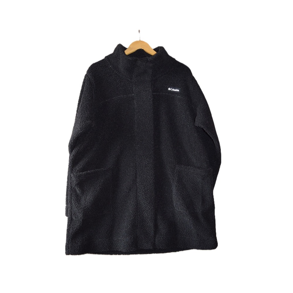Columbia Sherpa Fleece Jacket Women 2X Black Excellent Mock Neck Snap Front